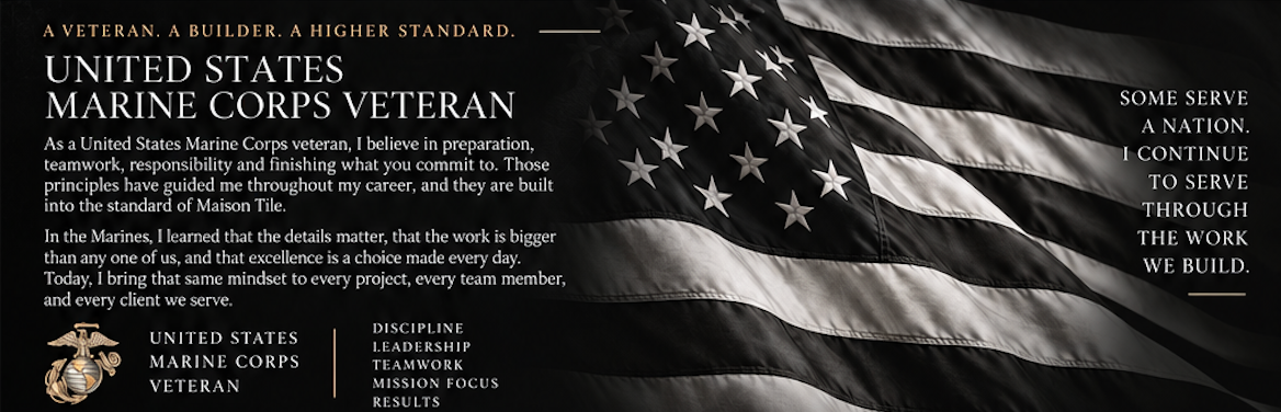 United States Marine Corps Veteran panel — Jay Nadeau, founder of Maison Tile Co, on preparation, teamwork, responsibility, and the standard built into every project